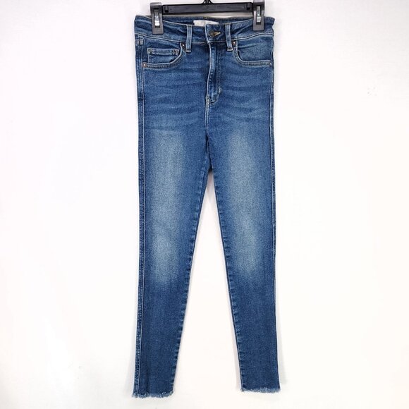 Free People Fray Skinny Jeans Women's Size 26 Raw Hem Stretch Shaping Mid Rise - Picture 1 of 14